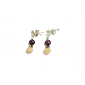 Purple Jasper And Honey Jade Drop Earrings